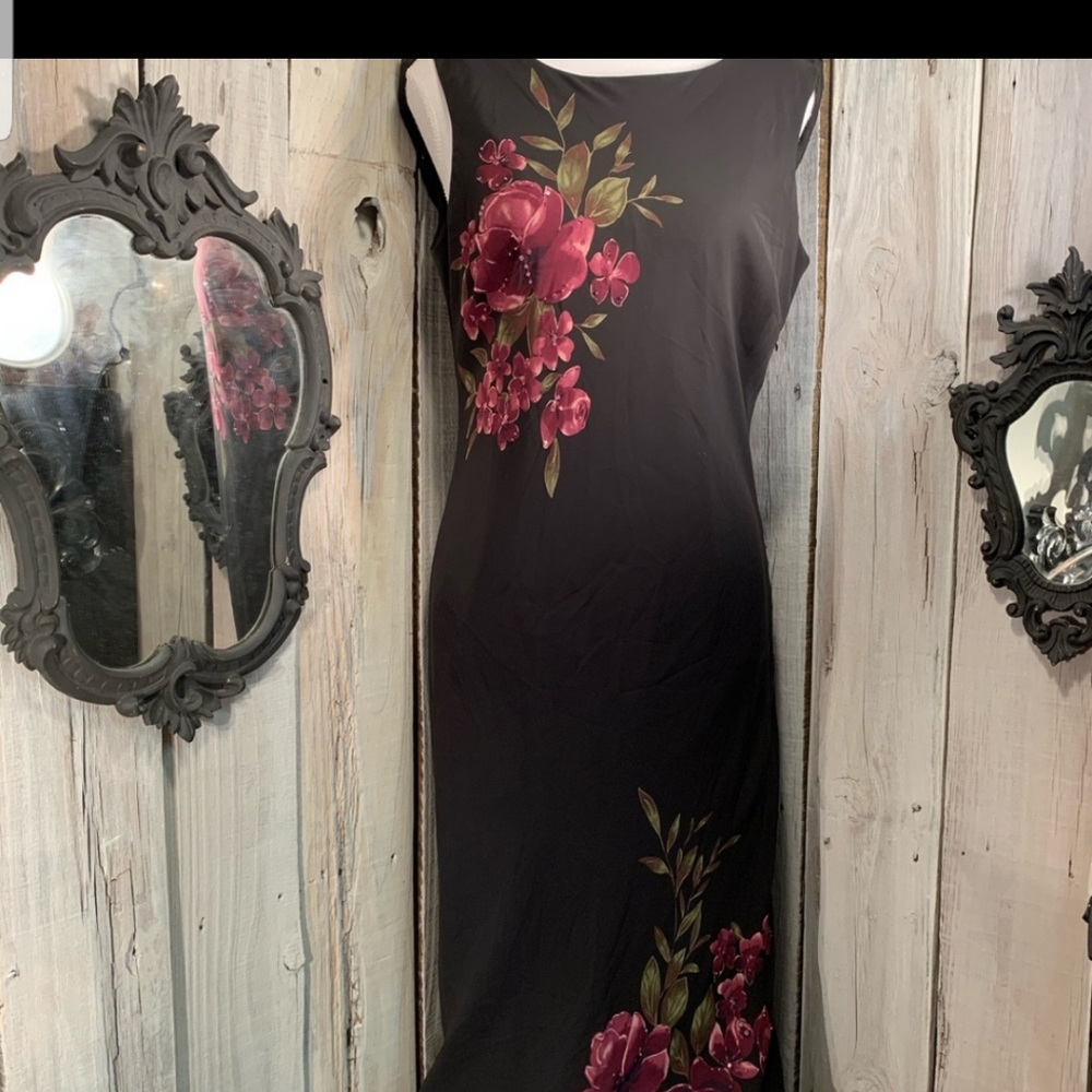J.B.S. Ltd. Long black dress w/flowers size 10